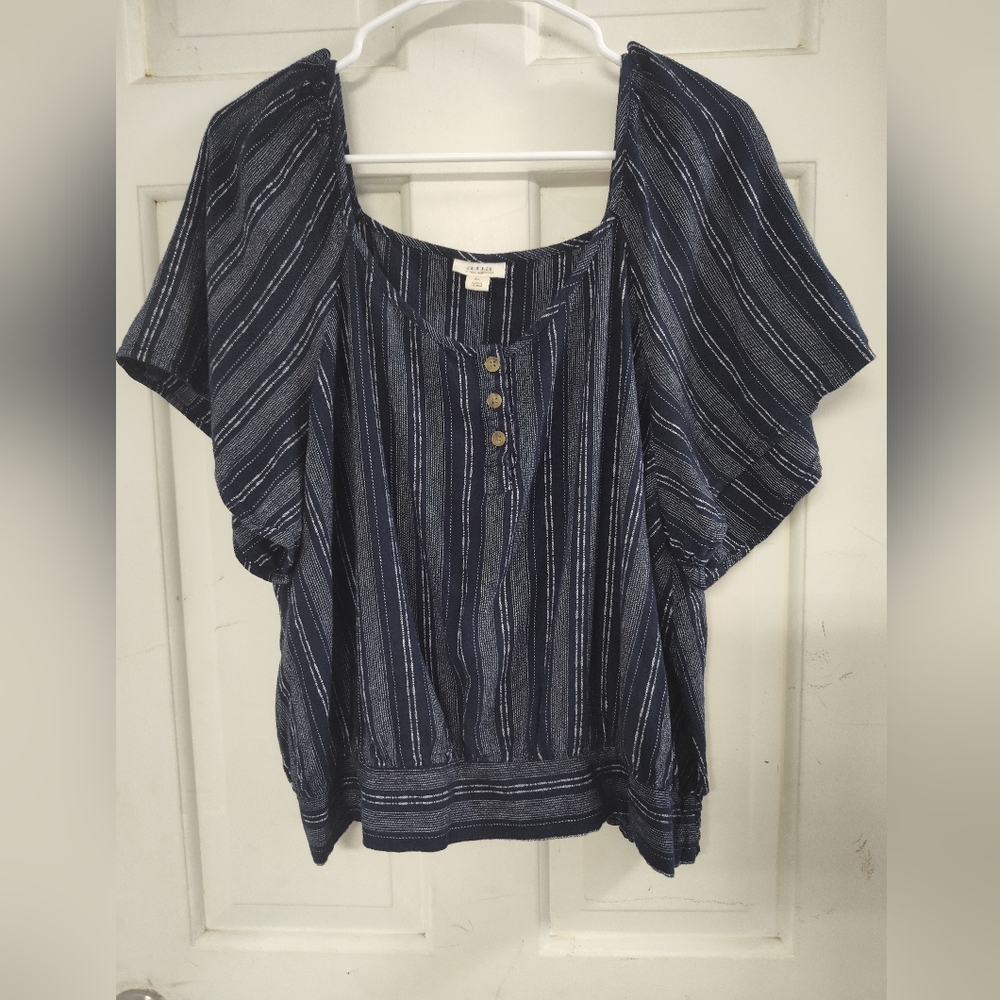 a.n.a Blue and White Dolman Sleeve Blouse